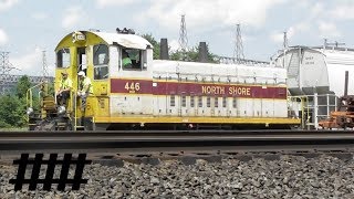 NSHR 446 SW1500 Switching Freight Cars at Lewistown Yard near Roundhouse RD RR Crossing in PA [upl. by Euqinmod775]