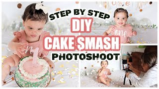 HOW TO DO A FIRST BIRTHDAY PHOTOSHOOT AT HOME CAKE SMASH PHOTOSHOOT TUTORIAL  DIY FIRST BIRTHDAY [upl. by Cumine697]