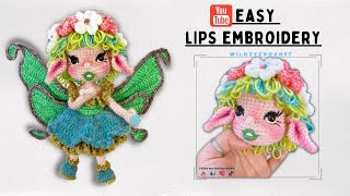 How To Crochet For Beginners EASY Lips Embroidery  Crochet doll Lips Embroidery Amigurumi Tutorial [upl. by Nilyac]