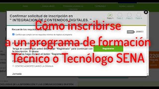 Inscribirse a un programa de formación SENA Técnico o Tecnólogo virtual o presencial SENA SOFIA PLUS [upl. by Asseniv]