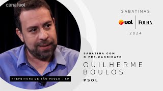 Guilherme Boulos précandidato do PSOL à Prefeitura de São Paulo ao vivo na Sabatina UOLFolha [upl. by Yecac249]