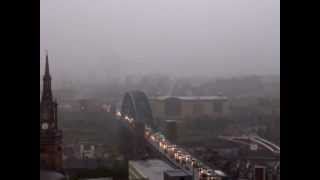 Lightning Strikes Tyne Bridge Filmed from Top floor [upl. by Dnalkrik]