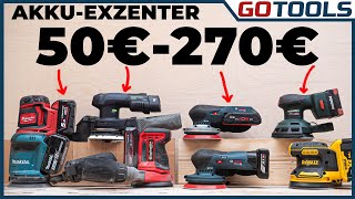 Großer AkkuExzenterschleifer Vergleich  Bosch Metabo Festool DeWalt Milwaukee Makita und Einhell [upl. by Elnar]