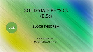 Lecture 18 Bloch Theorem [upl. by Sonitnatsnok484]