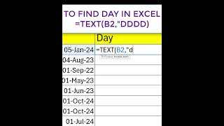 Excel தமிழில் நாள் எவ்வாறு கண்டுபிடிப்பது  How to Find Day in Excel Tamil exceltamil excelshorts [upl. by Alyks]