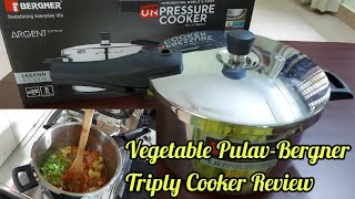 Bergner Triply Pressure Cooker reviewVeg Pulav in Bergner CookerUnboxing and ReviewPros and Cons [upl. by Wamsley959]