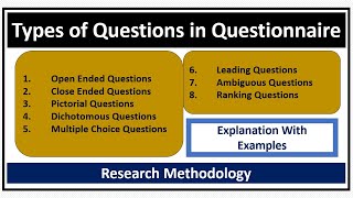 Types of Questions in QuestionnaireOpen EndedClose EndedDichotomousMultiple ChoiceRanking [upl. by Piero]