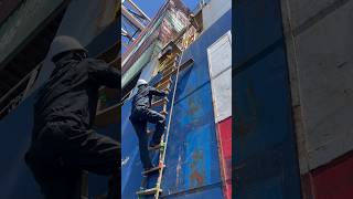 😱 Captain Climbs Aboard Container Ship Using Jacob’s Ladder shorts sea [upl. by Carpet]