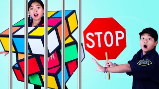 Jannie and Ellie Giant Rubik’s Cube Challenge and other Funny Kids Stories [upl. by Cleavland]