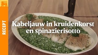 Kabeljauw in kruidenkorst en spinazierisotto [upl. by Dorita]