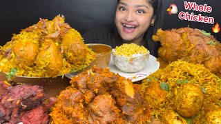 SPICY WHOLE MUGLAI MURG CHICKEN BIRYANI MUTTON BIRYANI EGG BIRYANI AND CHICKEN LOLLIPOP 🍗EATING [upl. by Ardnwahs800]