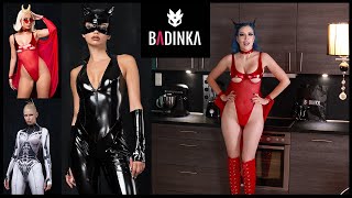 HALLOWEEN COSTUME Try On Haul by Badinka Body Catwoman PVC Catsuit Robot Bodysuit [upl. by Novahs]