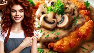 AUTHENTIC German Jägerschnitzel BEST Pork Schnitzel with Mushroom Gravy [upl. by Aneles]