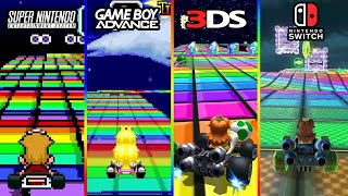 SNES Rainbow Road  Super Mario Kart SNES vs Super Circuit GBA vs 7 3DS vs 8 Deluxe Switch [upl. by Ushijima734]