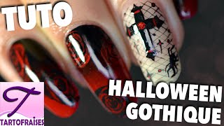 Halloween Chic Tuto nail art Gothique Romantique [upl. by Belshin]