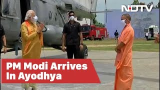 Ayodhya Ram Mandir Bhoomi Pujan PM Modi Arrives In Ayodhya Yogi Adityanath Welcomes Him [upl. by Viviyan280]