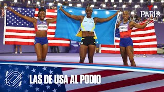 ShaCarri Richardson y Melissa Jefferson de USA podio en los 100 m  Juegos Olímpicos París 2024 [upl. by Ydospahr]