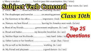 Subject Verb Concord  Top 25 Questions  Class 10  Subject Verb Agreement  Most Important [upl. by Beale376]