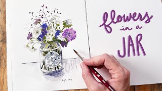 SImple Painting Tutorial  Flowers in a Jam Jar [upl. by Alaik]