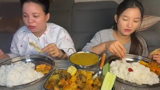 Mutton मुला गाजर mix gravy मुगको दाल साघेको अचार mukbang [upl. by Ahsot265]