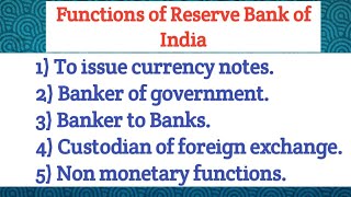 Functions of RBI Reserve Bank of India in Hindi  very easy [upl. by Tigram]