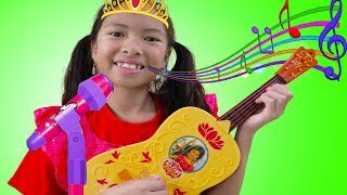 Wendy Pretend Play w Guitar Toy as Disney Princess Elena amp Sings Nursery Rhymes Kids Songs [upl. by Dorri]