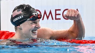 Katie Ledecky wins ninth gold medal breaks record for most golds by US female swimmer [upl. by Nnyrat555]