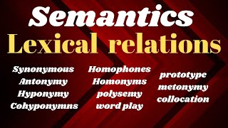 LEXICAL RELATION IN SEMANTICS SynonymyAntonymy HyponymyPrototypeHomophones etclearnwithme15 [upl. by Rollecnahc]