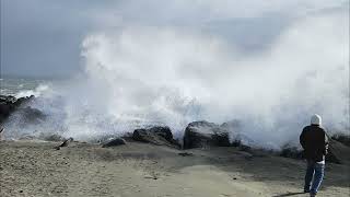 ocean shores north jetty after morning storm nov 2024 [upl. by Ynetsed]