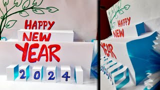 DIY Happy New Year Card 2024  Handmade New Year greeting card Idea [upl. by Nehtiek]