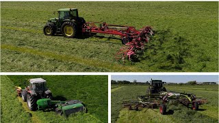 First cut 2022  Eerste snede maaien schudden en harken  John Deere MF Claas Lely Pottinger [upl. by Alios]