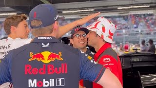 Lando Norris amp George Russell making fun of Carlos Sainz bucket hat  BTS of driver arrivals [upl. by Tebazile]