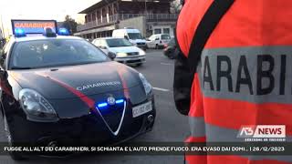 FUGGE ALLALT DEI CARABINIERI SI SCHIANTA E LAUTO PRENDE FUOCO ERA EVASO DAI DOMI  26122023 [upl. by Reinhardt]