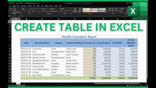 How to Create Table in Excel  Excel Basics [upl. by Dhaf]