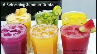 6 Refreshing Summer Drinks  6 Easy Fruit juice Recipes  Fruit Juice  Summer Drinks by myflavours [upl. by Aicirpac]