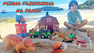 Fazendinha do Felipe Canopf  Férias na Praia a areia cobriu o Boi Vaca Cavalo Trator  Toy Farm Caw [upl. by Shanks215]