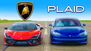 Lamborghini Revuelto v Tesla Model S Plaid DRAG RACE [upl. by Dnomayd]