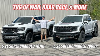 We Tested The RAM quotTRXquot vs The Ford Raptor quotRquot  Factory Supercharged TRUCK BATTLE [upl. by Yttam836]