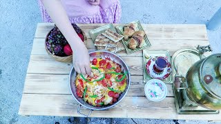 Samovar Charcoal Tea amp Village Omelette Persian Native Morning Routine چای سماور ذغالی و املت محلی [upl. by Lleddaw]