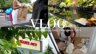 VLOG Back from Vacation Unpacking Trader Joe’s Haul  Honeymoon QampA [upl. by Aiekal129]