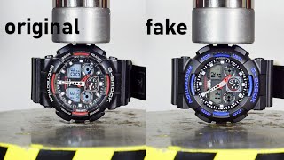 HYDRAULIC PRESS VS ORIGINAL AND FAKE SHOCKPROOF WATCHES [upl. by Enuahs]