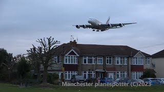 4K Very Impressive Low Landing planes over peoples houses At Myrtle Ave London Heathrow On 240923 [upl. by Atlas452]