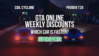 GTA Online  Progen T20 vs Coil Cyclone  Which Car is faster Supersports [upl. by Arabrab]