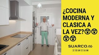 Cocina moderna blanca puerta enmarcada lacada con tirador negro y encimera laminada [upl. by Sewell]