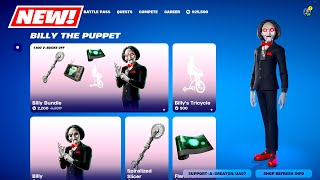 NEW SAW Billy The Puppet BUNDLE amp EMOTE Item Shop Fortnite [upl. by Eioj]