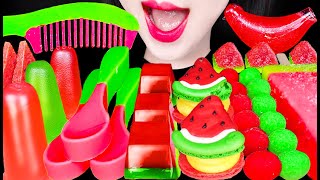 ASMR Edible Hair Brush Edible Spoon Watermelon Dessert Jello 먹는 빗 먹는 숟가락 수박 디저트 젤리 먹방 Mukbang [upl. by Nylcsoj671]