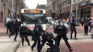 GRAPHIC LANGUAGE WARNING Police move in on protestors in downtown Portland [upl. by Azial153]