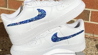 CustomNike Air Force 1s  Swarovski Blue SwooshKicks Levitate Sparkle luxurylifestyle [upl. by Atinaej]