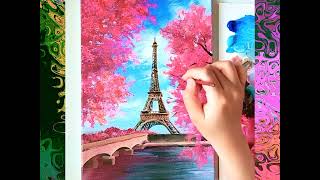 Spring In Paris  Eiffel Tower Painting  Easy Acrylic Painting [upl. by Nnod]