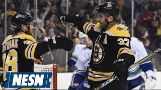 Patrice Bergeron On His FourPoint Night Vs The Canucks [upl. by Samp876]